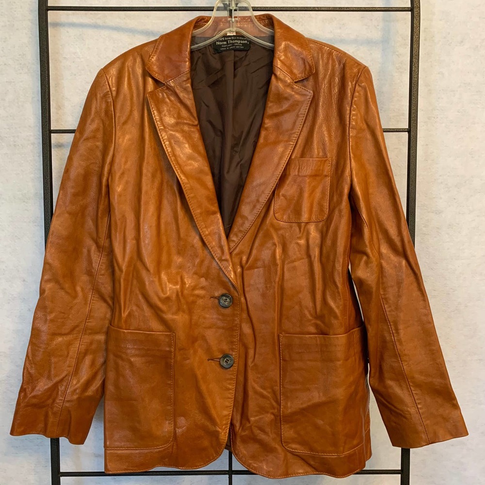 Vintage NORM THOMPSON Genuine Leather Women's Coat Size 12